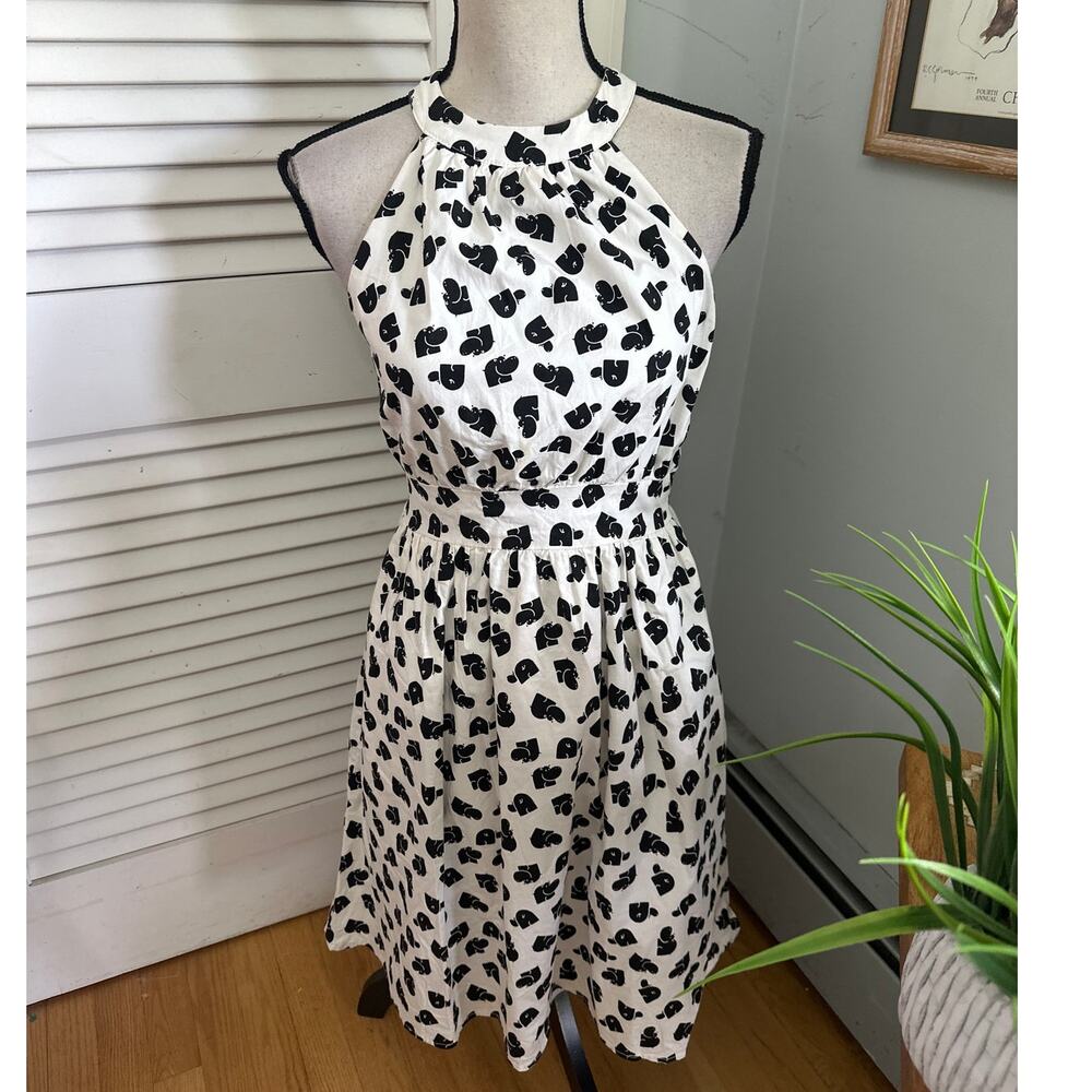Ducks In A Row Dress Womens Medium Black White Hippo Print Rockabilly Pin Up